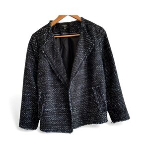 Talbots Navy Tweed w Silver Threads Blazer Jacket 12P EUC Office Evening Party